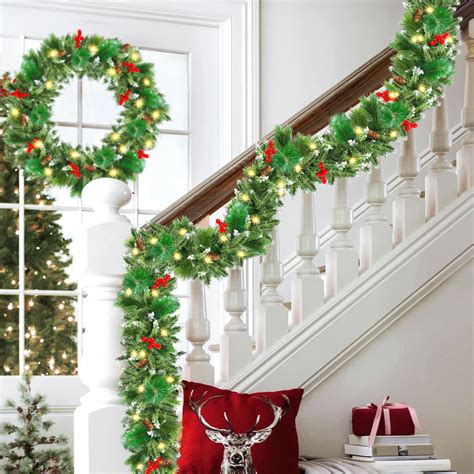 Amazon.com: Christmas Garland with Lights, 50 LEDs 9FT Prelit Garland ...