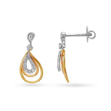 Triple Paisley Yellow, White and Rose Gold Drop Earrings with Diamonds
