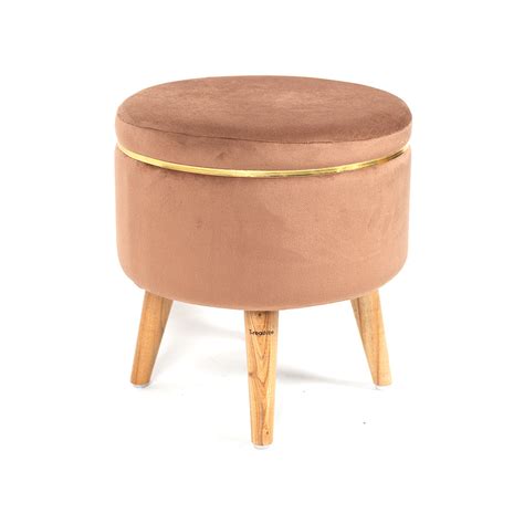 Ottoman Stool With Piping In Oak Brown - Combo Of 2 | ThreadVibe Living