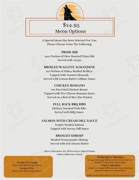 Menu at Coyote Moon Grille restaurant, St. Cloud