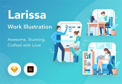 企业网站素材办公类矢量插画素材模板Larissa Work Illustration-设计口袋