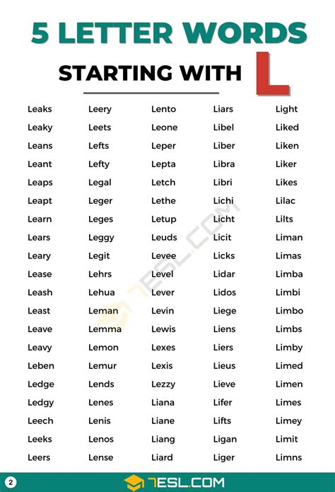Five Letter Words Starting With L E A