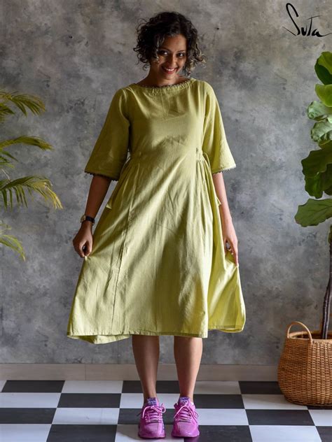 One Piece Pista Green Tie Up Cotton Dress|Kacchi Kairi|Suta