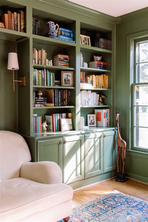 Cozy Forest Green Home Library | Greenville, SC — Ashmore Builders Inc ...