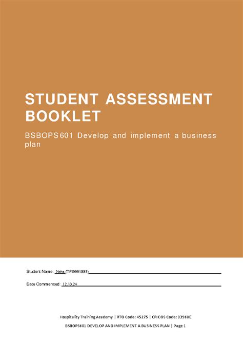Bsbops 601 Student Assessment Booklet 1 V2.0 (ID 181580) - Hospitality ...