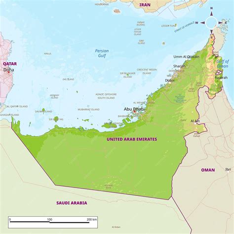 Premium Vector | Physical political map of United Arab Emirates