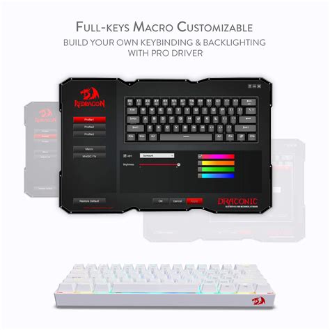 Redragon K530 Draconic 60% Compact RGB Wireless Mechanical Keyboard, 61 ...