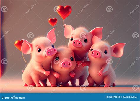Cute Cartoon Baby Pig Piglets Valentines Day Stock Illustration ...