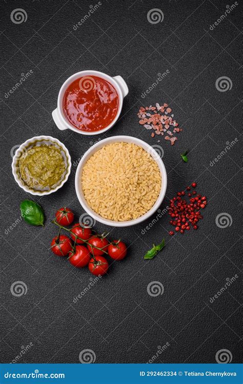 Raw Whole Grain Orzo Pasta As an Ingredient for a Delicious Dish Stock ...