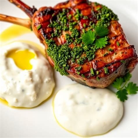 Herb-Crusted Lamb Chops with Garlic Yogurt Sauce Recipe | cookAIfood