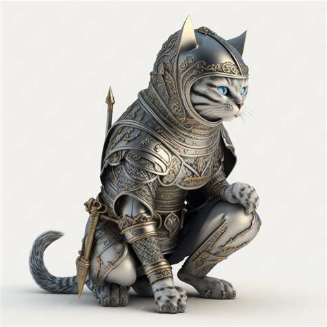 Premium Photo | A cat in a armor with a sword and a sword.
