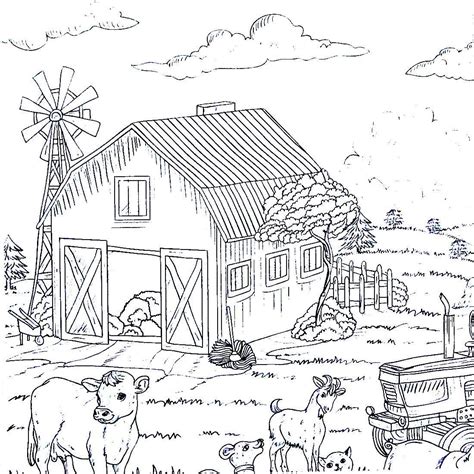 Farm Scene Coloring Pages For Kids Sketch Coloring Page