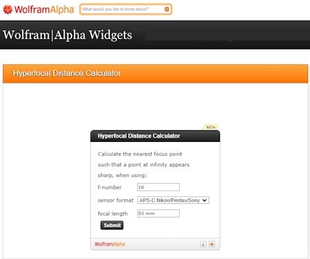 Image result for Hyperfocal Distance Calculator