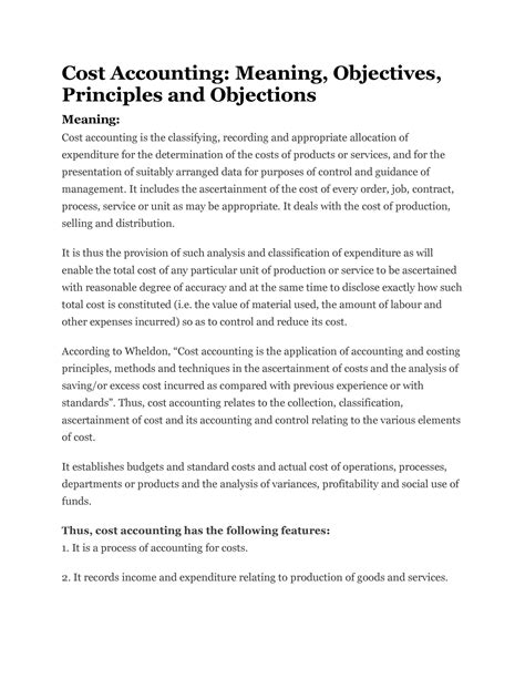 Cost Accounting-Summary Notes - Cost Accounting: Meaning, Objectives ...