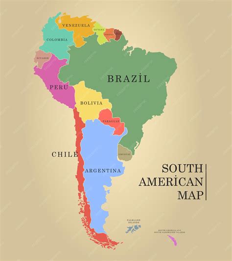 Vector map of south america with countries capitals and major cities | Premium Vector