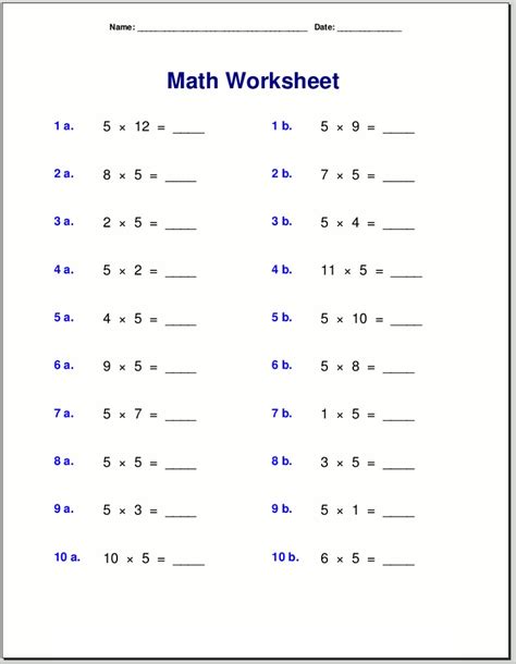 Image result for 5 Times Table Chart