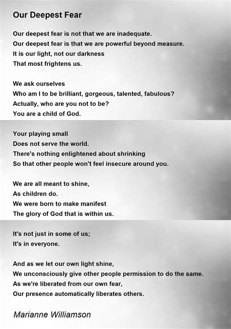 Our Deepest Fear Poem by Marianne Williamson - Poem Hunter