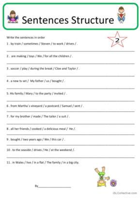 Image result for Sentence Structure Pattern Worksheet