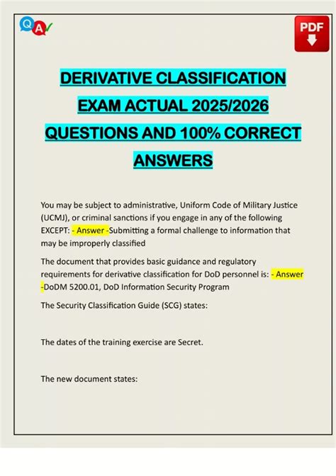 DERIVATIVE CLASSIFICATION EXAM ACTUAL 2025/2026 QUESTIONS AND 100% ...