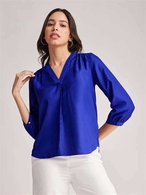 Buy Blue Front Pleat Detail Top Online | FableStreet