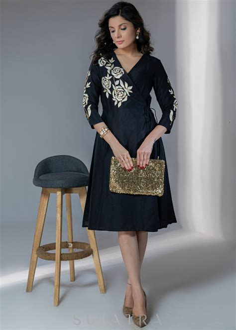 Beautiful cotton silk dress with golden floral embroidery – Sujatra