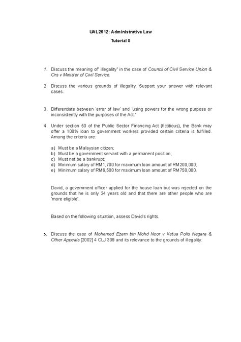 Tutorial 5 UAL2612 2230 - UAL2612: Administrative Law Tutorial 5 ...