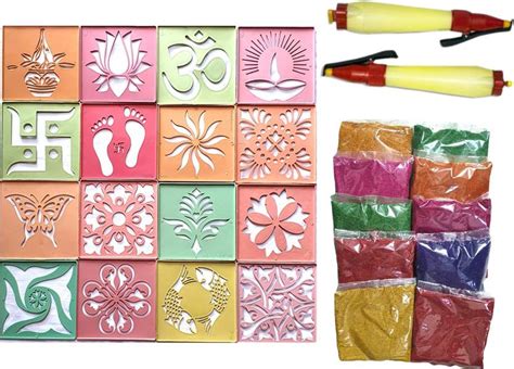 Upyukat Complete Rangoli Making Kit-Set of 16 Rangoli Stencils (4 x 4 ...