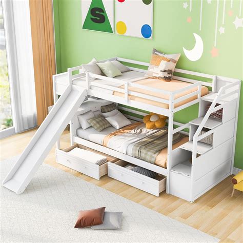 Bellemave Twin Over Twin Bunk Bed with Stairs, Slide, Desk, India | Ubuy