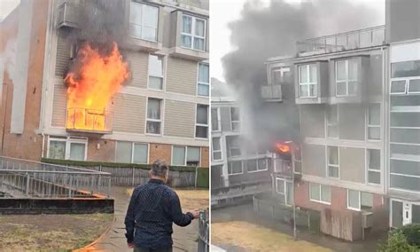 Moment raging inferno engulfs block of flats after overcharged e-bike ...