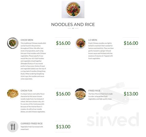 New Moon menu in Montrose, California, USA