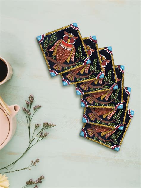 Owl Tikuli Coaster for Sale | Handpainted Bihar art | Set of 6