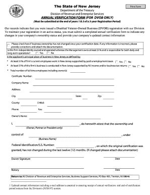 Fillable Online nj ANNUAL VERIFICATION FORM (FOR DVOB ONLY) Fax Email ...