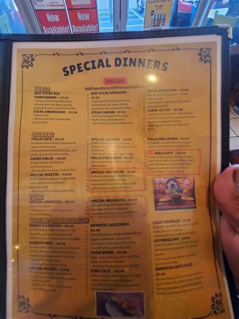 Menu at Rio Grande restaurant, La Vale, National Hwy
