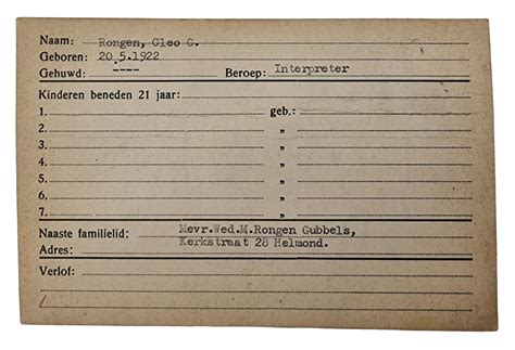 Original WW2 Allied Document - Registration card Dutch interpreter in ...