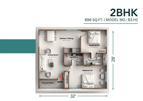 Model- B3 | Size- 896 Sq Ft – Uprear Build Pvt Ltd