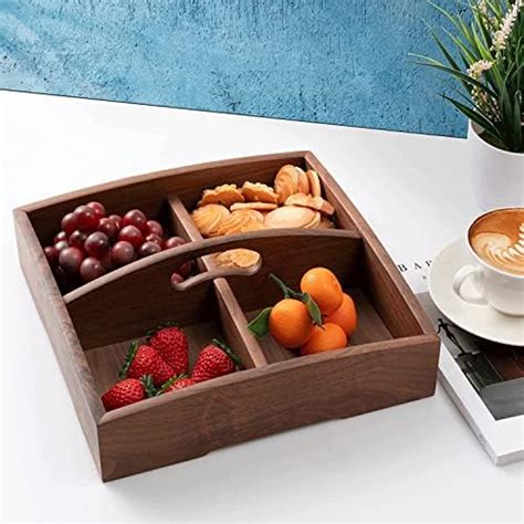 ETHOWEDEN Wooden Serving Organizer Tray with 4 Slots Multipurpose ...