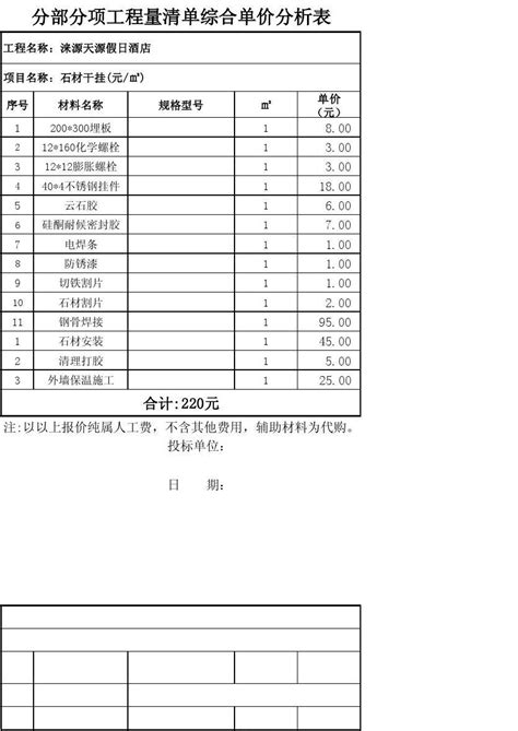 干挂石材报价分析表_word文档在线阅读与下载_文档网