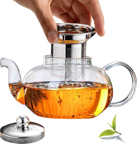 Borosilicate Glass Teapot with Infuser & Strainer for Loose Leaf Tea ...