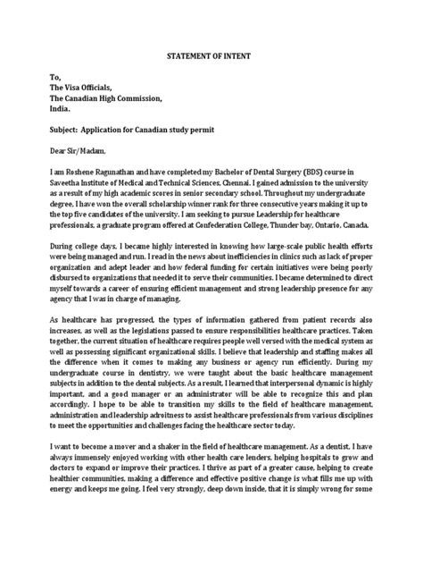 Image result for Statement of Intent Committee Example