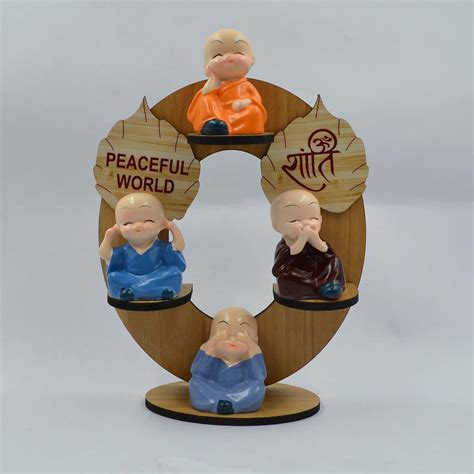 Buy CraftVatika Little Buddha Monk on Wooden Base Statue Home Decor ...