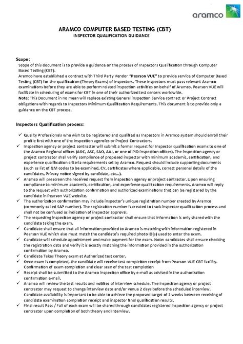 ARAMCO CBT Inspector Qualification Guidance Document - Studocu