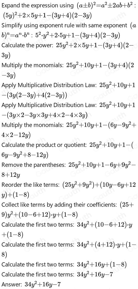 Solved: (5 y+1)^2-(3 y+4)(2-3 y) [Math]