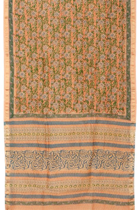 Peach Anokhi Hand Block Printed Saree | Avishya.com
