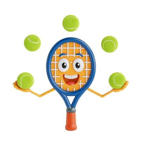 Sport and fun concept smiling tennis racket character juggling tennis ...