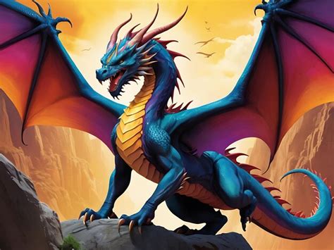 Dynamic dragon poster with vibrant colors and massive wings | Premium ...