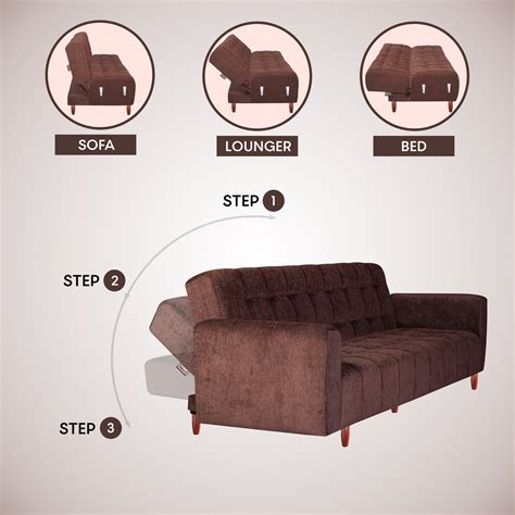 Buy Lisbon 4 Seater Wooden Sofa Cum Bed Molfino Fabric Brown