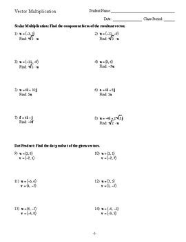 Image result for Vector Multiplication Worksheet PDF