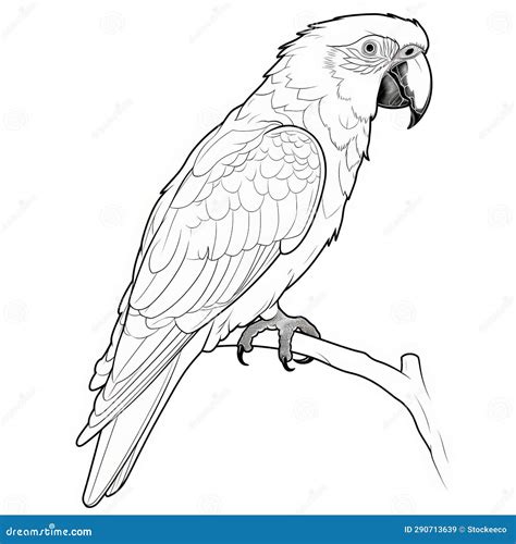 Realistic Parrot Coloring Page with Crisp Outline Art Stock ...