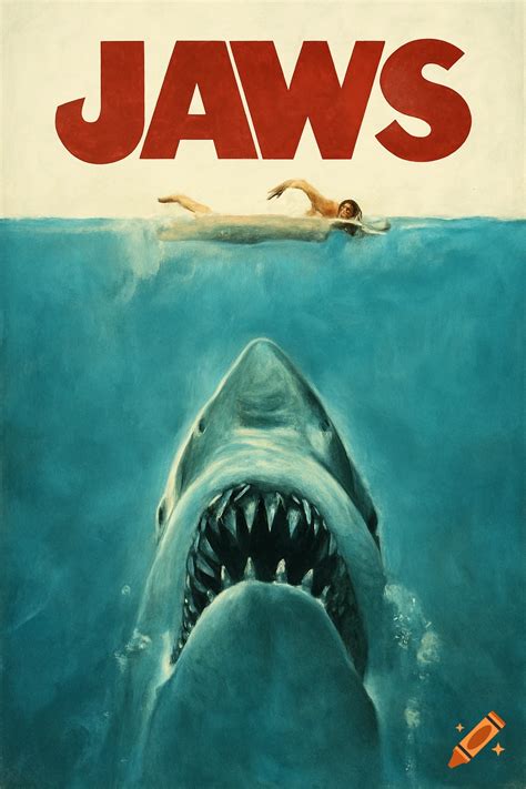 The Jaws movie poster featuring a giant shark attacking a swimmer from ...