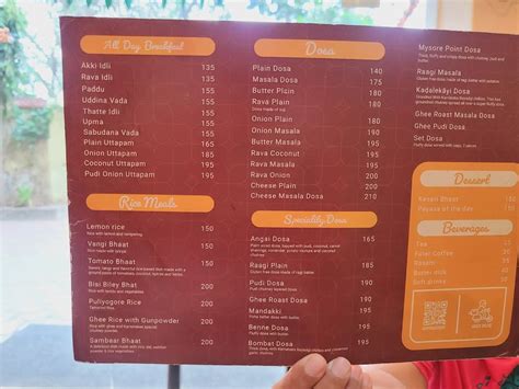 Menu at Mysore Point, Kolkata